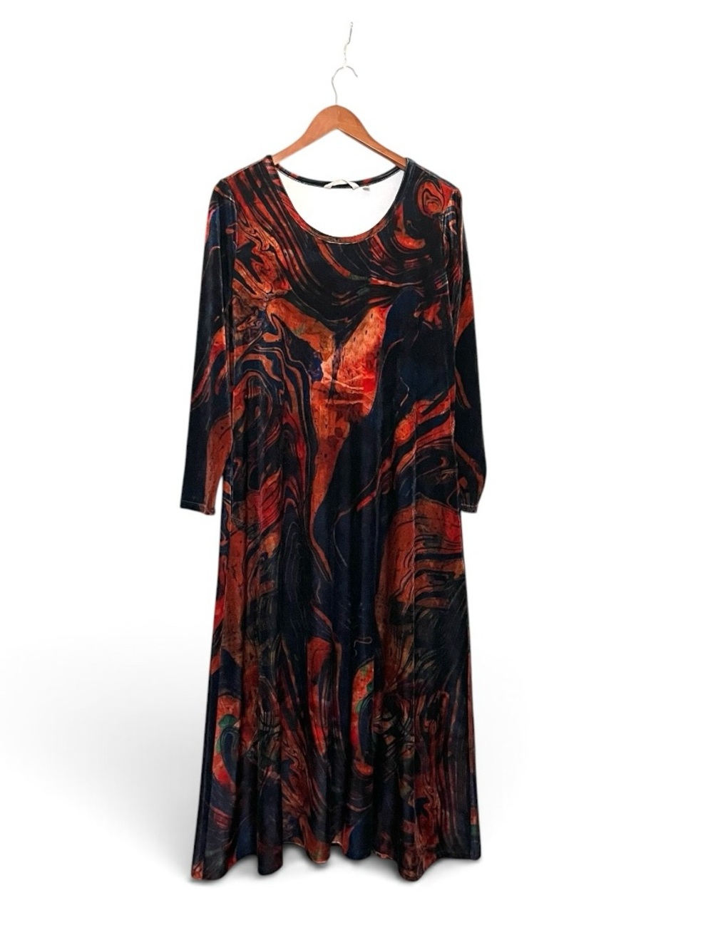 Beautiful Artistic Maxi Dress in Black and Rust